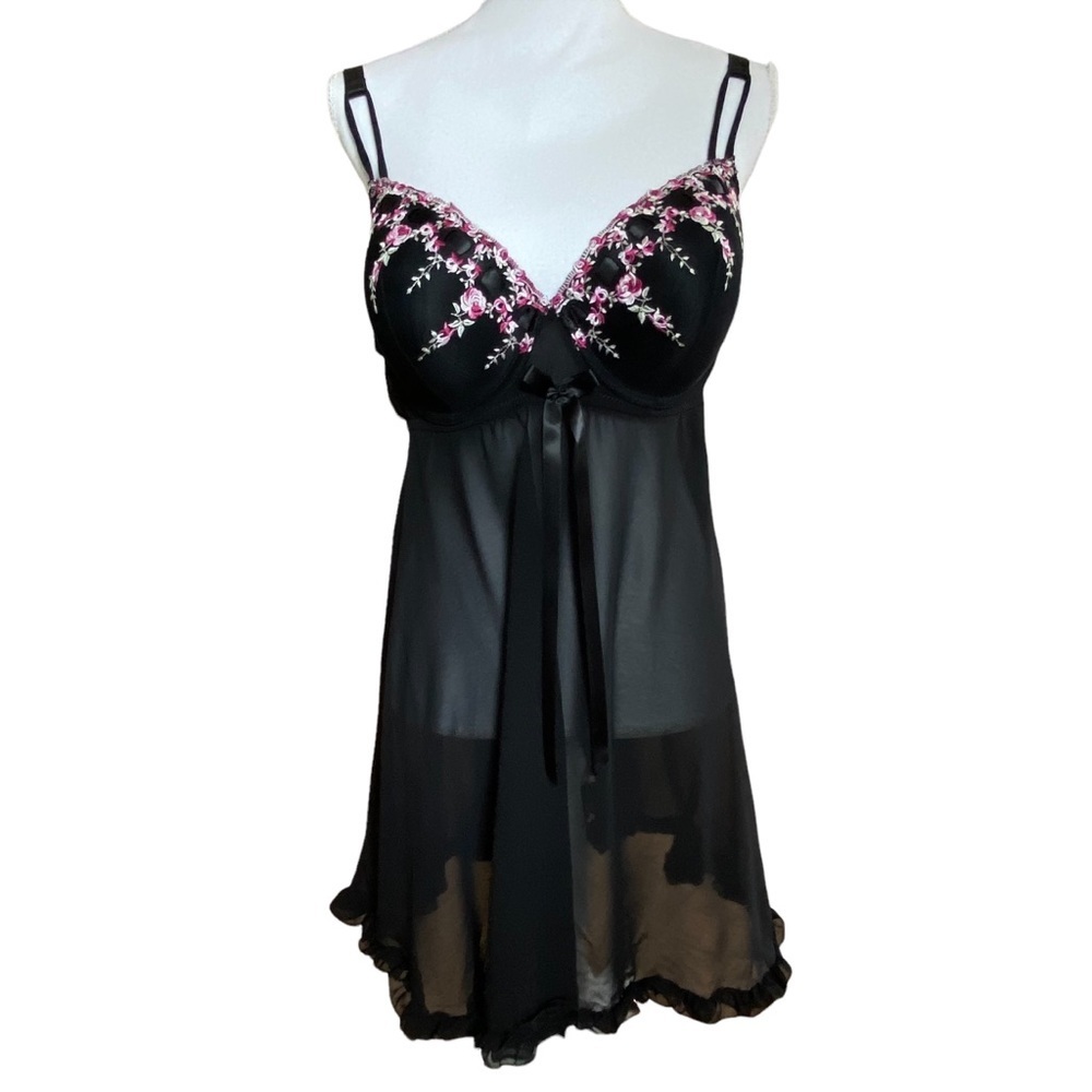 Cacique Nightie Size 18 20 Black Babydoll Chemise Negligee Lingerie Curvy Plus